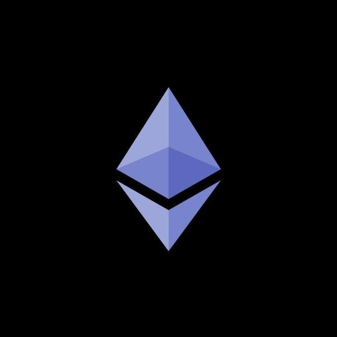 The blue Ethereum cryptocurrency logo displayed on a solid black background.