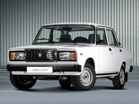 A white 2001 Lada 2107 sedan is displayed against a corrugated metal background, with "LADA 2107" visible on the license plate. The image illustrates the car purchased with Ethereum profits, marking the start of the owner's new gig work journey in NYC.