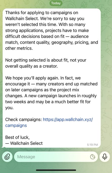 The image shows a text message conversation between two people discussing an app called "Wallchain". The person who sent the message wrote, "Guys, again I made it in Thanks wallchain for playing with my patience and emotion at least glad at the end for the updates on it...". This message is related to the post about Wallchain because they are both talking about the same app or project.