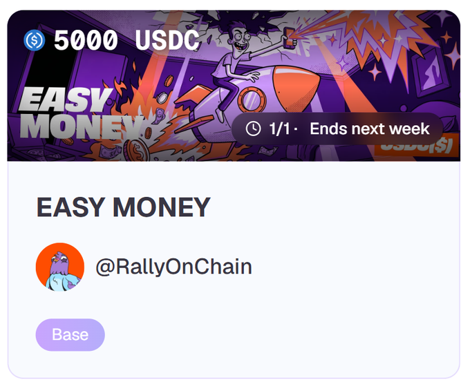 The image features a post from someone named Rally On Chain that provides details about an easy money campaign. It's worth noting that a person has won the pool of $5,000, and another person is currently in the process of writing their 1st post for this campaign. The post includes an interesting quote about how the reward will end next week. To participate in the challenge or to learn more about it, one should follow the instructions given on the post. The post also mentions a website where people can learn more about the Easy Money pool and possibly get involved themselves.