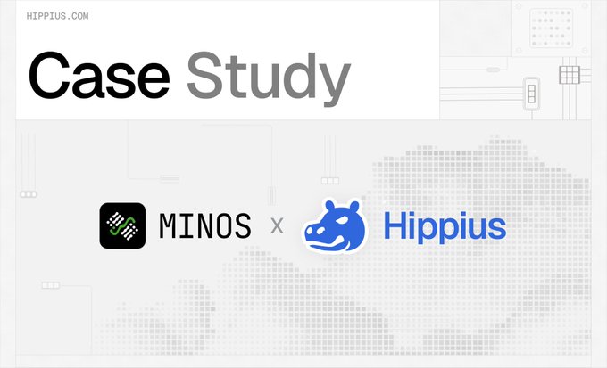 A "Case Study" header image from HIPPIUS.COM featuring logos for "MINOS" and "Hippius" separated by an "x".