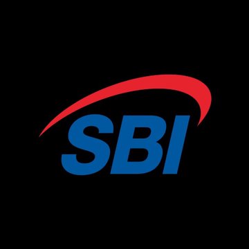 The image displays the SBI logo, featuring bold blue "SBI" lettering with a distinctive red curved arc above it on a black background. The logo corresponds to Japan's SBI Group, the financial company mentioned in the post that is planning to launch a lending service offering 3% annual yield on JPYSC stablecoins.