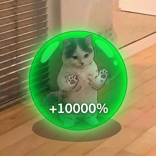 A green hamster ball emoji with "10000%" inside sits on a wooden floor, visually echoing the post's "manifest." message as a humorous reference to absurdly large percentage increases.