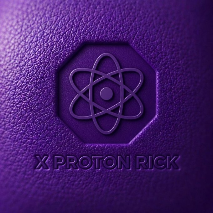 The image features a purple cover with an X-Proton Rick logo, which is a stylized depiction of an atom. The logo is positioned at the center of the cover, surrounded by a border that matches the color of the cover. The background of the cover is also purple, creating a cohesive and visually appealing design for the cover itself.
