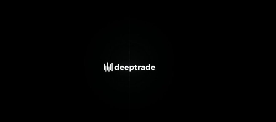 A black screen displaying the white 'deeptrade' logo with a stylized sound wave icon to the left of the text.