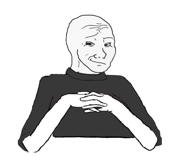 A cartoon-style drawing of a bald, wrinkled man with a smug, self-satisfied expression, clasping his hands together in front of his chest while wearing a dark long-sleeved shirt. The image's smug, scheming expression mirrors the post's tone of skepticism toward superficial "partnerships" in the RWA (Real World Asset) space, visually embodying the suspicion that most tokenization deals are merely performative gestures rather than genuine institutional integration.