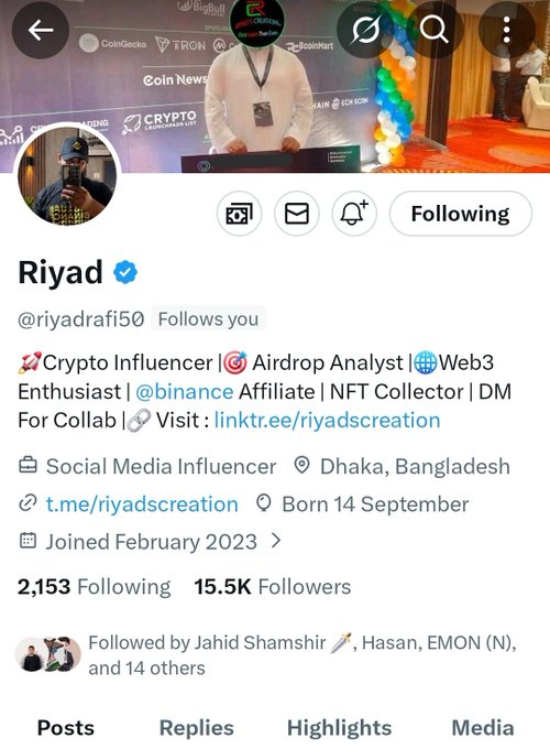 The image features a post on social media where the main focus is a man who appears to be a rapper or musician. The caption below the picture identifies him as the "Riyad" and mentions that he has "15.5K+ followers on X completed." He also highlights his role in the creation of a new project called "For Collaboration," which seems to involve a collaboration between multiple people, including the hashtag "#GMMatters!". The post is likely related to the discussion around the new project or features information about one of his many fans.