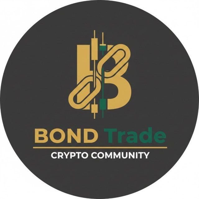 A circular black badge with gold lettering displays "BOND Trade CRYPTO COMMUNITY" beneath a stylized "BT" logo intertwined with candlestick chart elements. The image represents the "Bond Trade" crypto community, whose track record of successful predictions—including $PEPE (500x), $TRUMP (200x), $FROGBULL (300x), and $ANSEM (800x)—is highlighted in the accompanying post.