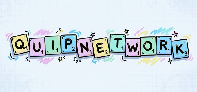 The image features a white banner with the words "QUIPNETWORK" written in colorful letters, including different shades of pink, blue, green, yellow, and purple. The text also includes some stars scattered throughout the design. The background is a light gray color that contrasts nicely with the vibrant colors of the letters.
