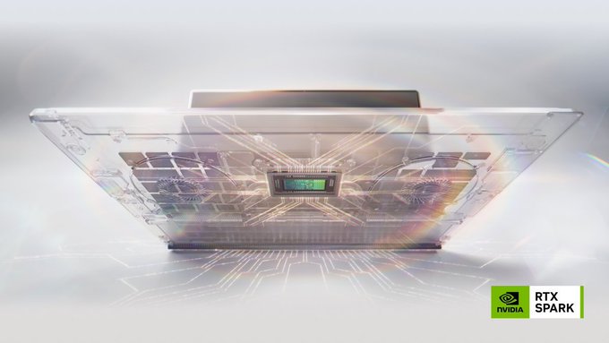 The image features a computer screen with a graphics-intensive overlay of an accelerometer and temperature sensor within a white frame. The image includes text that reads "NVIDIA just released the RTX Spark" while also displaying "For $10, build your own trading platform and let users trade $NVDA and 100+ other markets including crypto, stocks, and more!".