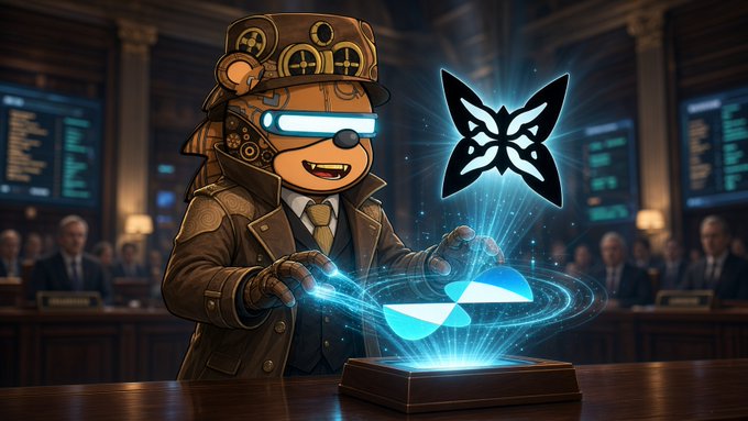 A steampunk-stylized monkey in a detective coat projects a glowing butterfly emblem over a ledger amid a hearing-room backdrop, visually echoing the post's focus on legacy cryptographic signatures quietly preserved on disk beneath today's quantum-threat headlines.