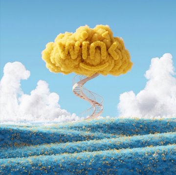 A large yellow cloud resembling a brain floats above a blue floral field, with a DNA-like ladder descending from it and the word "WINk" displayed prominently on the cloud. The image visually reinforces the post by symbolizing WINkLink's role as the intelligent "brain" and data backbone powering decentralized lending protocols like JustLend DAO on TRON, where accurate oracle updates are critical for managing risk during market volatility.