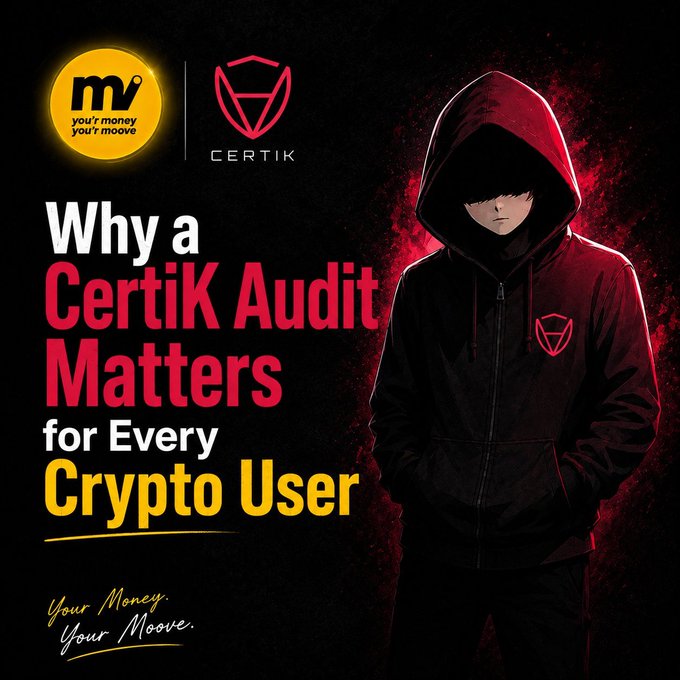 A promotional graphic with the text 'Why a CertiK Audit Matters for Every Crypto User', featuring the 'mv' and Certik logos, and a hooded figure in red lighting.
