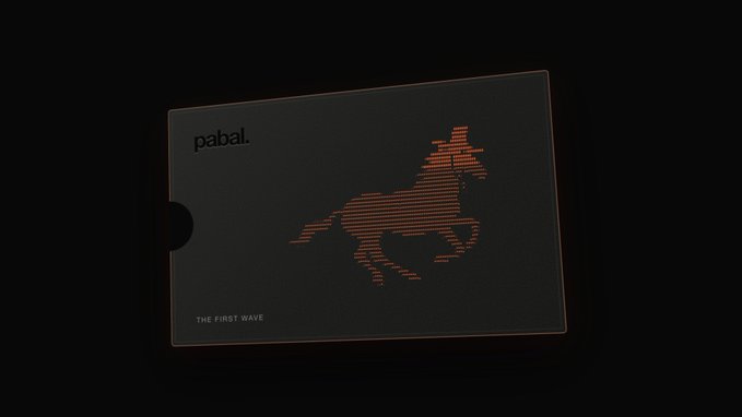 A dark promotional card for "pabal." featuring an orange galloping horse illustration, labeled "THE FIRST WAVE," tying into the cryptic teaser about dropping 30 invitations and "sending your horse" for the upcoming GIWA by Upbit launch.