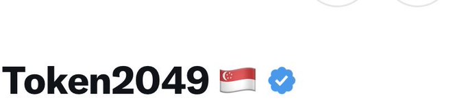 A digital banner displaying the username 'Token2049' alongside the Singapore flag emoji and a blue verified checkmark badge.