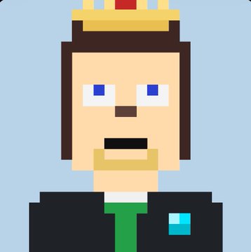 A pixel art portrait of a bearded man wearing a golden crown and dark suit with a green tie and a light blue pocket square, set against a light blue background.

The image appears to depict Vlad Tenev, CEO of Robinhood, tying into the post's commentary about Robinhood's NFT collection potentially surpassing the value of Bored Ape and Pudgy Penguin NFTs.