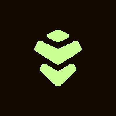 A green geometric logo resembling stacked chevrons or layered squares centered on a dark brown background.