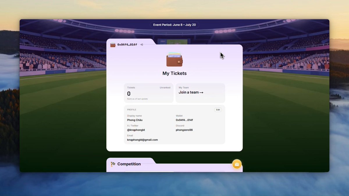 The image features a computer screen displaying details about a World Cup marketplace app called Team SurfAI's Space 4 42 World Cup Markets. It showcases the app's features and an upcoming event where users can purchase tickets for the World Cup via the app. The user interface provides information on how to create an account, which is essential for accessing the app, purchasing tickets, and engaging with other players or teams participating in the World Cup.