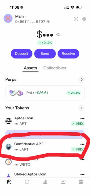 The image shows a phone screen with a message about a cryptocurrency called @Aptos, which is being sent by @Petra Wallet. The message contains information about sending money through the cryptocurrency. The phone's red circle highlights the specific message related to @Aptos and @Petra Wallet.
