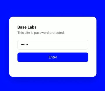 This image shows the login screen for "Base Labs," a password-protected section of the new chain.base.org website, hinting at exclusive content. The screen displays the text "Base Labs. This site is password protected." above a password field and an "Enter" button.