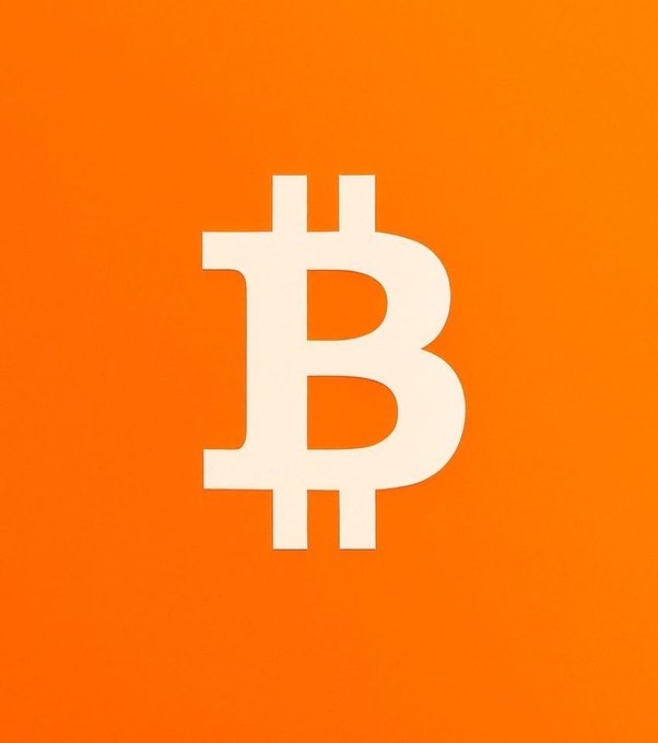 The orange Bitcoin logo on an orange gradient background.