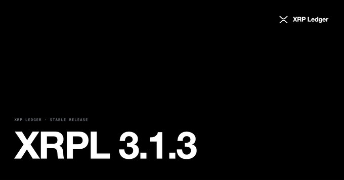 The image shows a black and white poster with white text that reads "XRPL 3.1.3". The poster also includes a logo for XRP Ledger, which suggests that this might be an advertisement or promotional material related to cryptocurrency or blockchain technology.