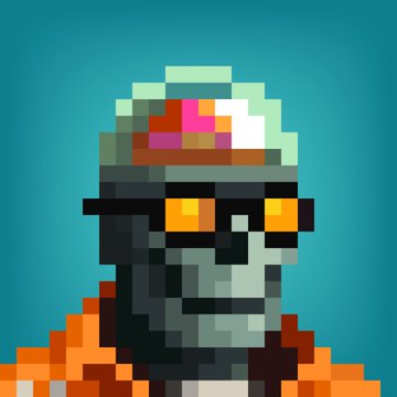 A pixel art portrait of a character wearing an orange and white cap and jacket.