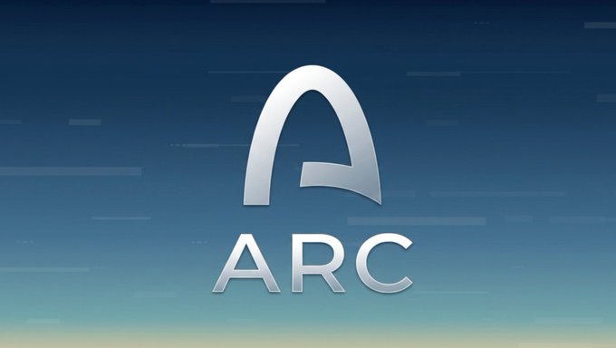 A silver "ARC" logo featuring a stylized "A" symbol is displayed against a blue gradient background.