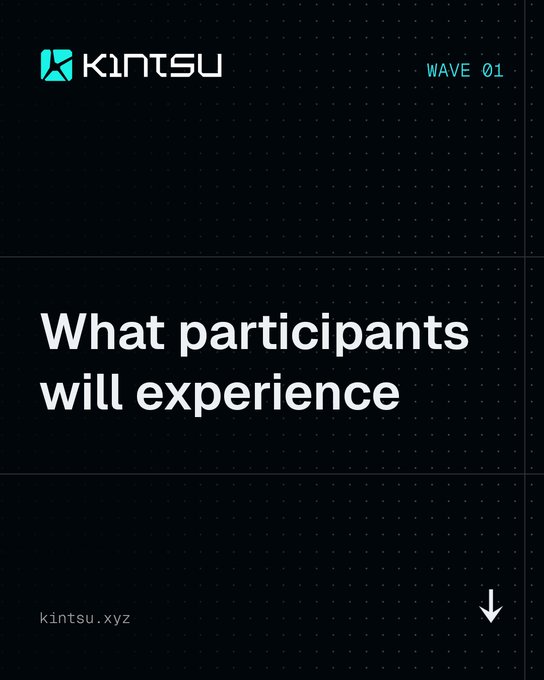 A dark-themed graphic for 'KINTSU' labeled 'WAVE 01' with the text 'What participants will experience' and the website 'kintsu.xyz'.
