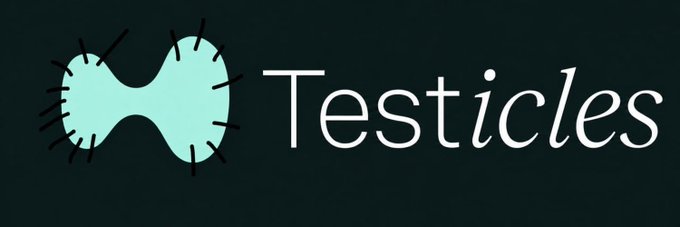 The image shows a crudely drawn, mint-green blob with the word "Testicles" written in white text beside it, on a dark teal background. It appears to be a humorous graphic illustration meant to ridicule the Hyperliquid (HYPE) logo as part of a campaign to pressure the platform to temporarily change its branding.