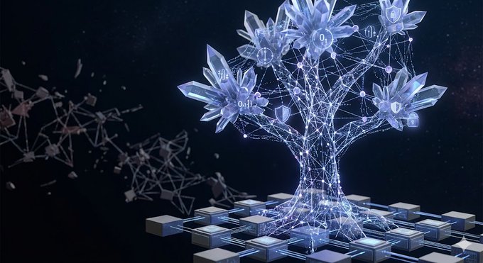 The image features a tree made of cubes, with each cube representing a piece of information or data. The tree appears to be floating in space, giving the impression that it's growing out of thin air. The cubes are connected by lines, symbolizing the flow of information or data between them. The post about networks and technology is related to this image as it highlights the interconnected nature of modern society and how information can be shared and accessed through various digital platforms.