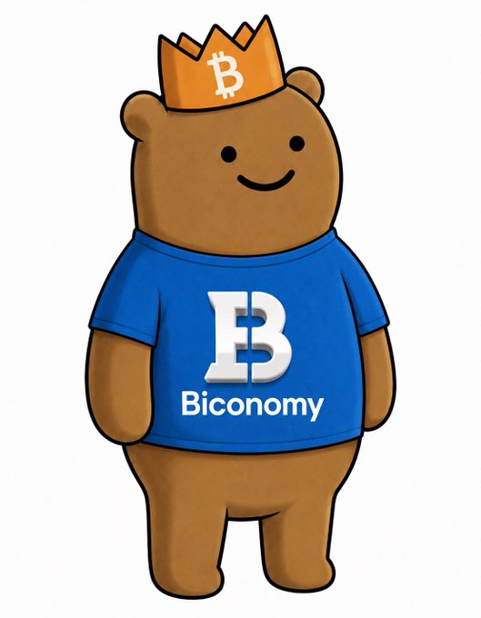 The image features a cartoon bear wearing a blue shirt with the letters "BICONOMY" printed on it, standing upright against a white background. The bear has a crown on its head, adding a whimsical touch to the scene. The caption below the image reads "List $GRIZZY".