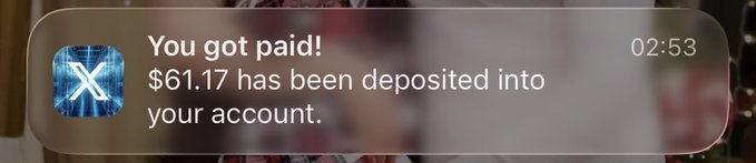The image shows a message about an online purchase, specifically the sale of Bitcoin. The message appears to be from someone who purchased Bitcoins using a mobile device, potentially via PayPal or another similar payment method. The text indicates that $61 has been deposited into your account and you got paid for it, with a total transaction value of $86.36. The post includes an image of an X symbol, which might represent the exchange between Bitcoin users.