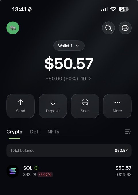 The image shows a phone screen displaying the account information of an online wallet service called Solo. The user has sent $50, and there are no transactions or actions currently being processed for this transaction yet. The status is "Updating." In the background, there's a green button that could be used to add more details about the wallet service, such as its name, description, and fees.