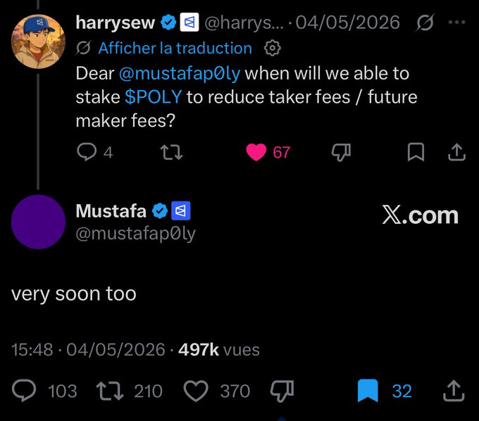 The image shows a Twitter post with a message from a user named @mustafap0ly. The post mentions that the World Cup will start soon, and they are expecting a big airdrop of Polymarket tokens once the event kicks off in 6 days. The post also includes a link to a website where users can learn more about the Polymarket token.