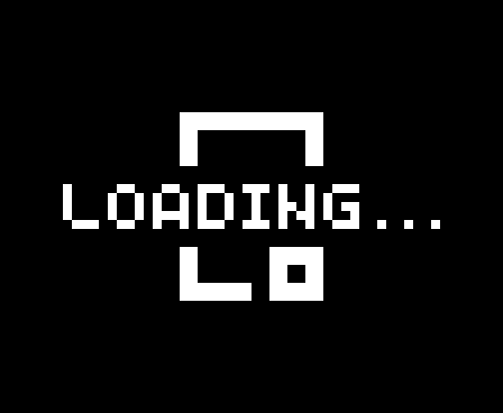 A pixelated retro-style loading screen displays the text 'LOADING...' in white on a black background.