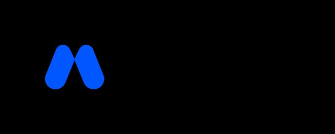 A minimalist blue stylized 'M' logo on a black background.