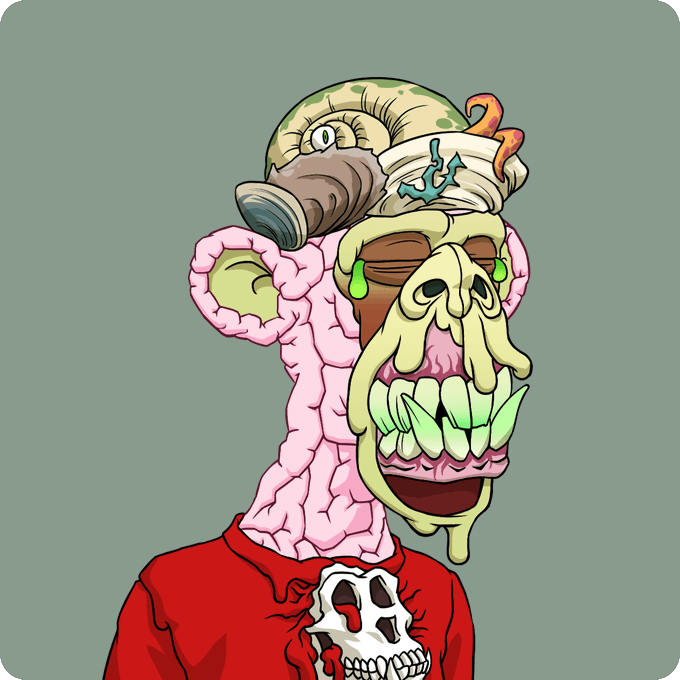 The image features a cartoon monkey wearing a hat with a skull design, giving it an evil or scary appearance. The monkey has a red shirt and a skull necklace around its neck. The background of the image is gray, which contrasts with the vibrant colors of the monkey's outfit. There are no texts present in the image.