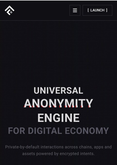 A dark promotional graphic for a 'Universal Anonymity Engine for Digital Economy,' featuring the text 'Real World x Web3' and a '[ LAUNCH ]' button.