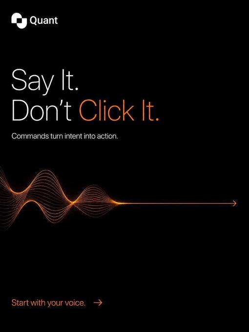 The image features a black background with an orange wave-like line that says "Say It. Don't Click It." The text below the image reads, "Start with your voice. Act with clarity. Cut through noise. Focus on what is in the image and how it relates to the post".