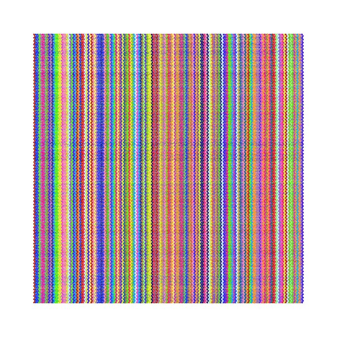 A square digital artwork featuring vertical, textured stripes of densely packed, multi-colored dots in pastel rainbow hues.