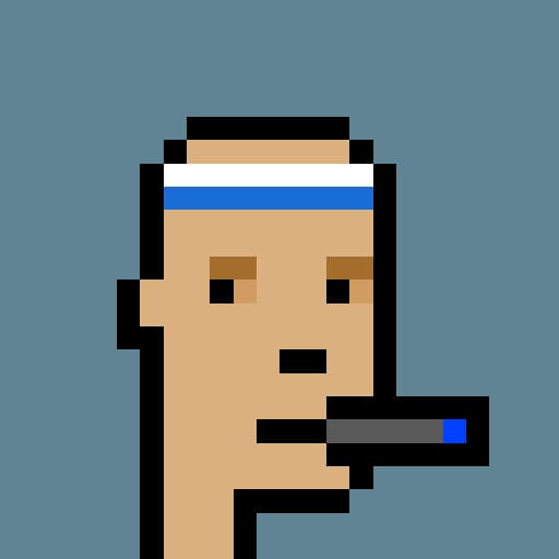 The image shows a digital illustration or cartoon style portrait of a person wearing goggles and a blue bandana, holding a cigarette with their mouth open. The figure appears to be a young man who seems somewhat distressed as he takes a puff from his cigarette. Surrounding the subject are various coins scattered throughout the scene, possibly related to an online auction or transaction that took place in this post.