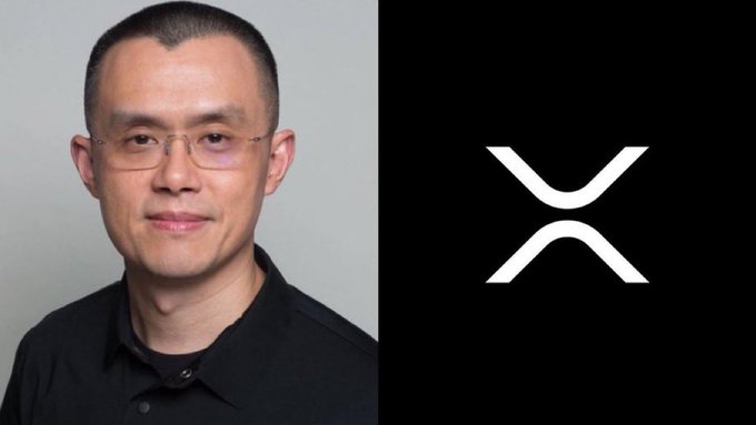 A portrait of a man with glasses next to the white XRP cryptocurrency logo on a black background.
