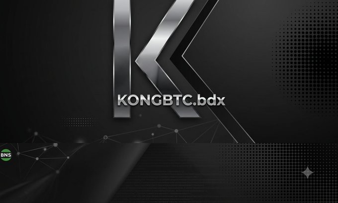 A dark metallic graphic with a stylized silver 'K' logo and the text 'KONGBTC.bdx' along with a small 'BNS' badge in the bottom left corner.