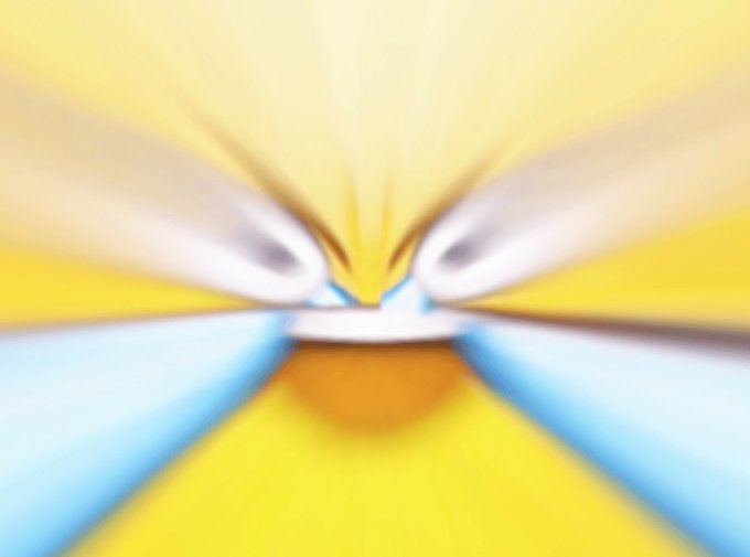 A heavily blurred, radially-streaked image with bright yellow, orange, white, and light blue tones offers no clear, identifiable content or text. Given the post about the LMAO Volume Bot being upgraded into a full Market Maker and a temporary site unavailability, the image likely serves as a generic placeholder graphic accompanying the maintenance or upgrade announcement.