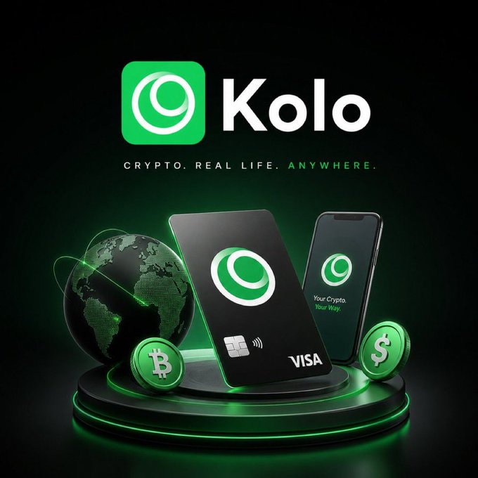ikola logo and green coins on a black base, with a globe and phone displaying the word "kolo" against a dark background.
