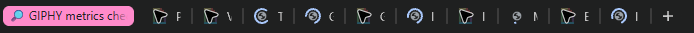 A GIPHY metrics bar with cursor icons over various language and device buttons.