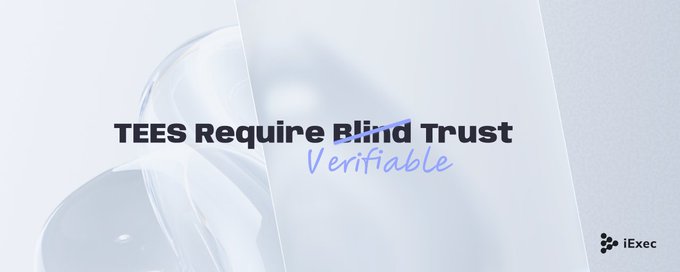 The image features a white banner with black text that reads "TEES Require Blind Trust Verifiable". The banner also includes an illustration of a glass window or door, which adds visual interest to the overall design. The text emphasizes the importance of trust in online transactions and the verification process for access permissions.