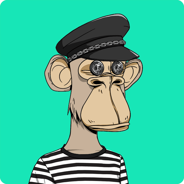 The image features a cartoon monkey wearing a black hat, a striped shirt, and goggles with chains around its neck. The monkey appears to be standing against a green background. There are no texts or other objects present in the image. The focus is on the monkey's attire and accessories, which seem to be part of a larger story or context related to the post.