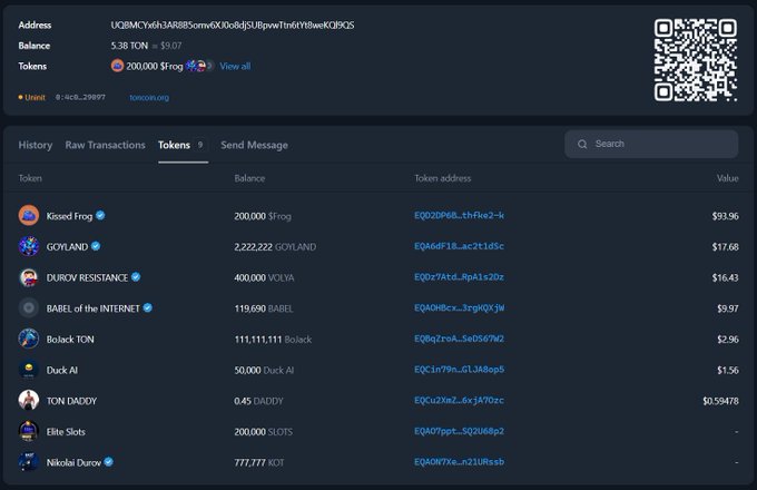 "The Rabbit Hole just got showered with love from the community! Huge thanks to everyone who’ve been donating and supporting us." The image shows a list of Bitcoin transactions including amounts such as "Frog - $F", "GoLand - $2,222,222", "VolYA - $400,000" and other Bitcoin names.